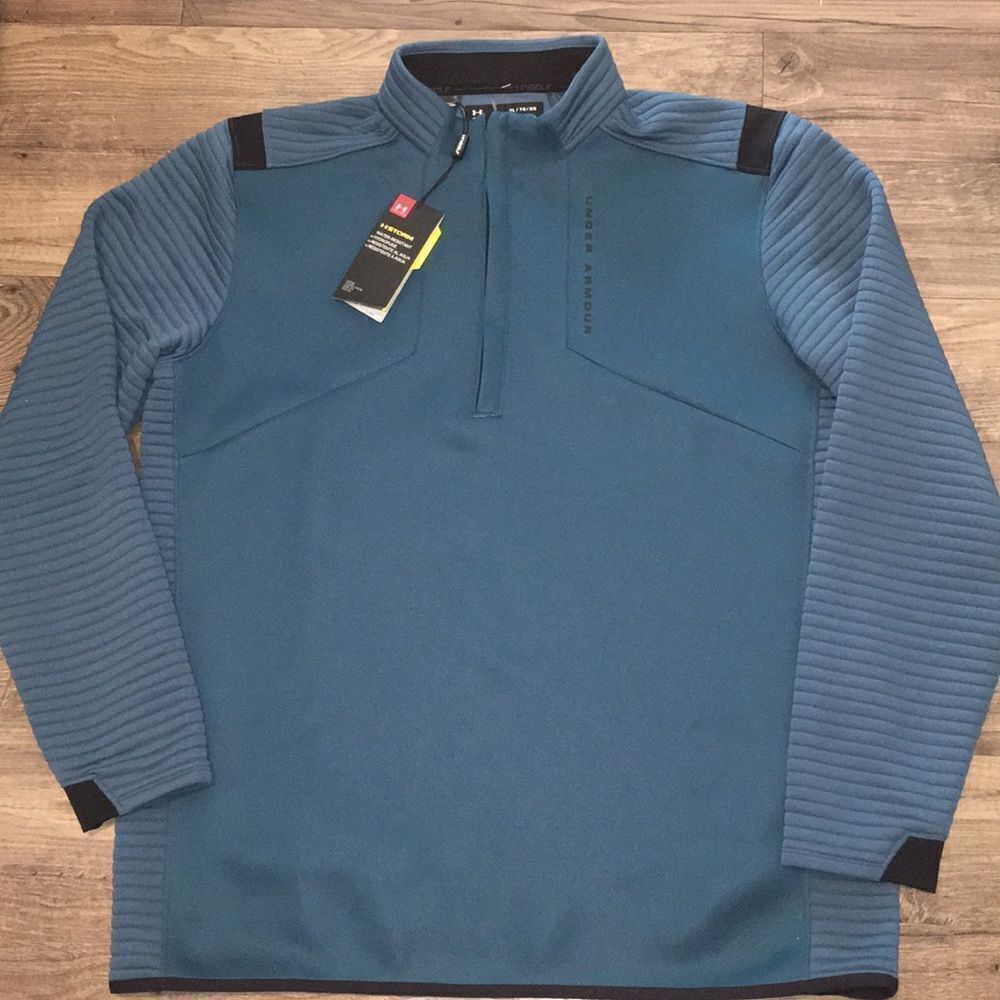 New $90 Thermal Under Armour Gray Blue Storm Coldgear golf sweatshirt sweater XL